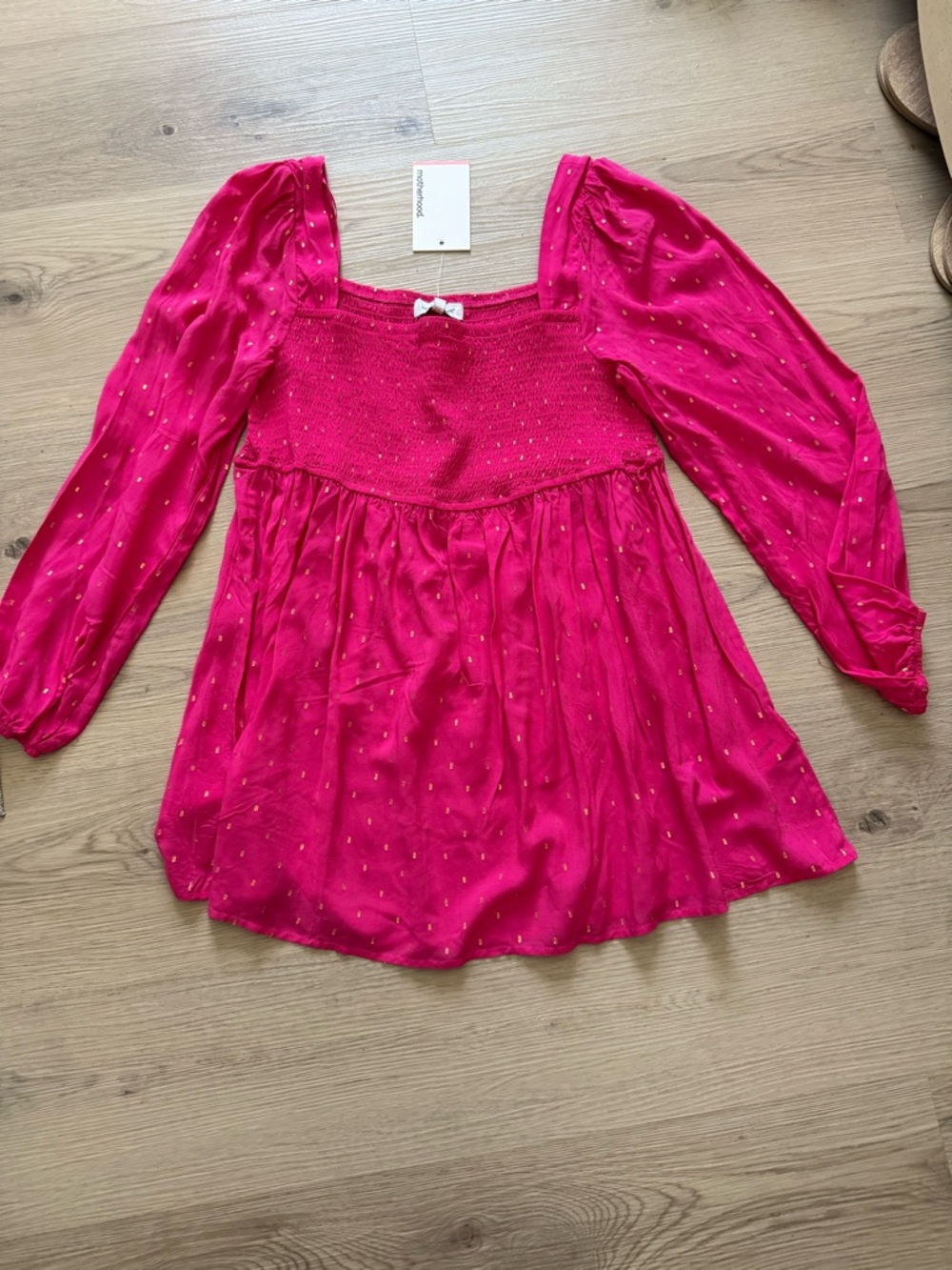 Motherhood maternity Hot Pink Long-Sleeve Smocked Top with Gold Dot Details